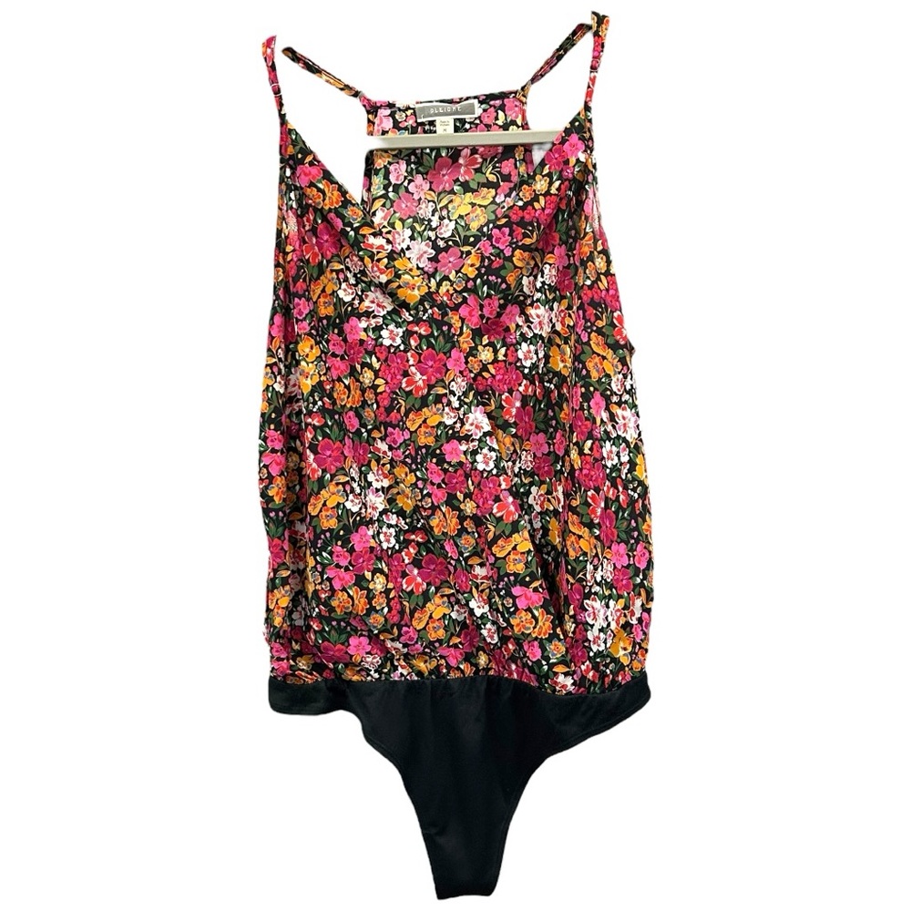 Pleione Women’s Floral Faux Wrap V Neck Tank Body Suit Sz M